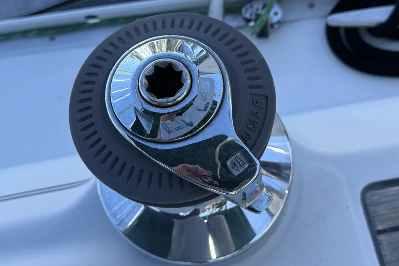 Slide: The Image of Close-up of a winch on a 2005 Beneteau Oceanis 373 sailboat. - 24