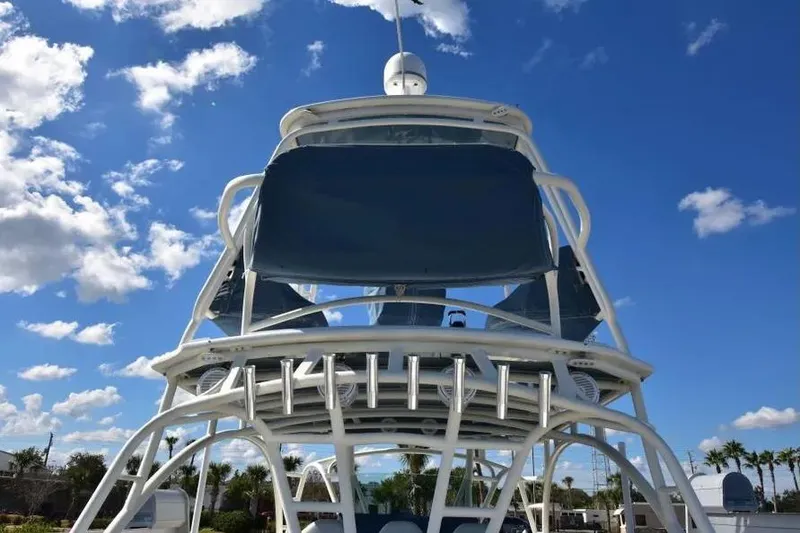 Slide: The Image of 2012 Hydra-Sports 4200 Siesta boat under a clear blue sky. - 8
