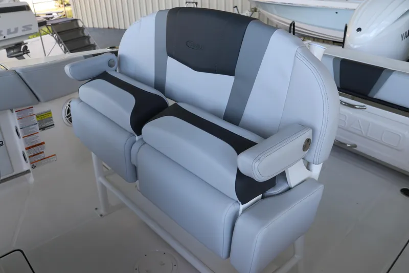 Slide: The Image of 2026 Robalo R250 Center Console boat seating, featuring modern design and comfortable upholstery. - 38