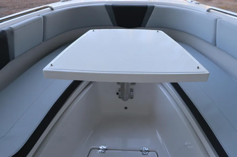 Slide: The Image of 2026 Robalo R250 Center Console boat interior with seating and table. - 50