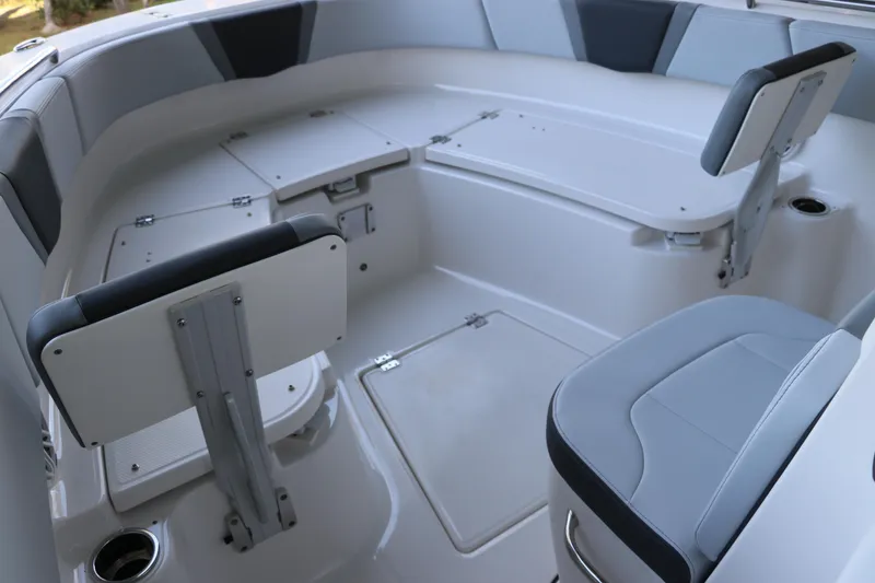 Slide: The Image of 2026 Robalo R250 Center Console boat interior with seating and storage compartments. - 52
