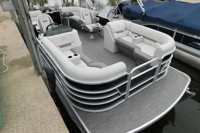 Slide: The Image of 2021 Godfrey Sweetwater 2286 SBX pontoon boat with spacious seating and modern design. - 12