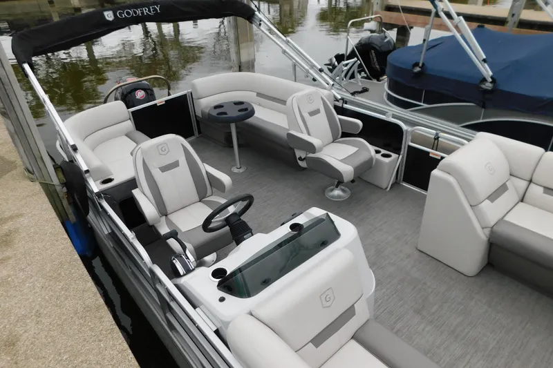 Slide: The Image of 2021 Godfrey Sweetwater 2286 SBX pontoon boat with spacious seating and modern design. - 13