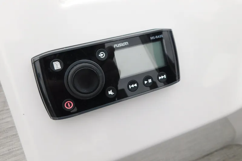 Slide: The Image of Fusion MS-RA55 stereo system on 2021 Godfrey Sweetwater 2286 SBX boat dashboard. - 26