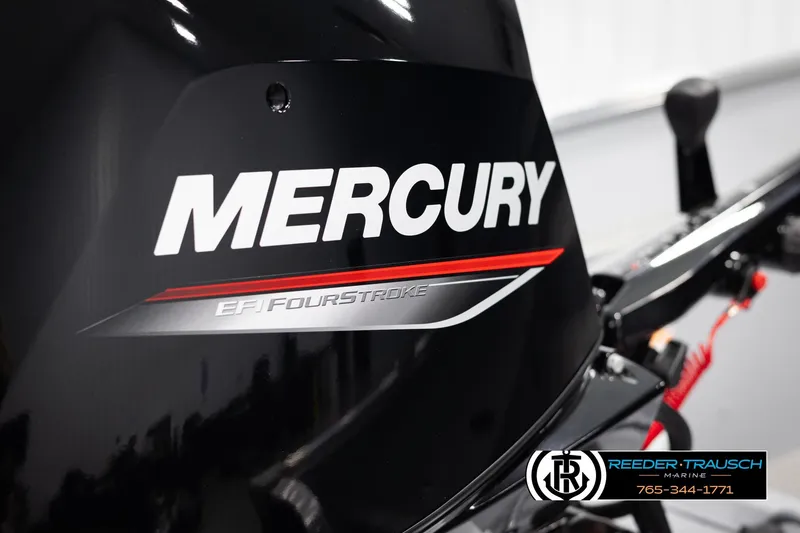 Slide: The Image of Mercury EFI FourStroke engine on 2026 Lund 1600 Fury Tiller boat, Reeder-Trausch Marine branding. - 24
