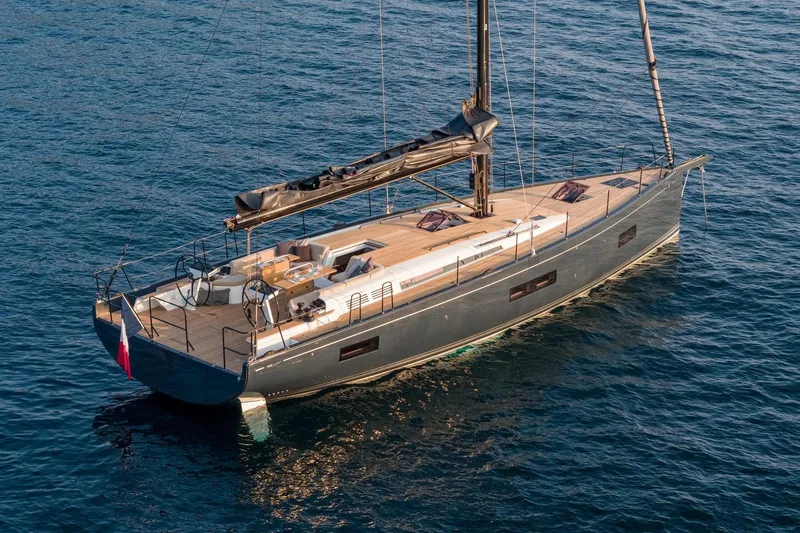 The Image of 2026 Beneteau First 53 yacht on calm blue waters, showcasing sleek design and luxury features. - 0