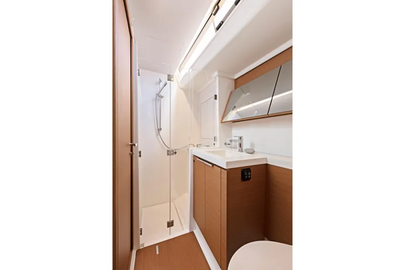 Slide: The Image of Luxurious bathroom interior of 2026 Beneteau First 53 yacht with modern fixtures. - 11
