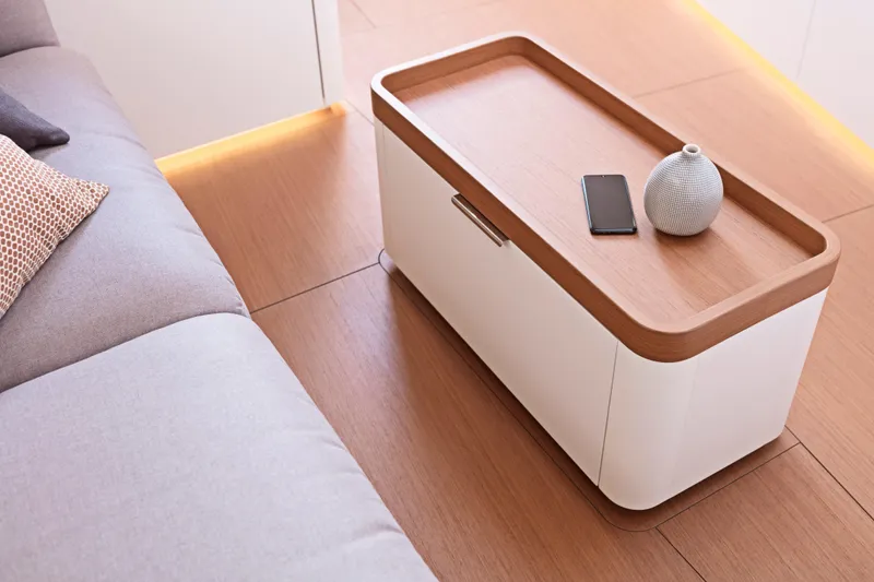 Slide: The Image of Modern interior of 2026 Beneteau First 53 yacht with sleek table and sofa. - 20