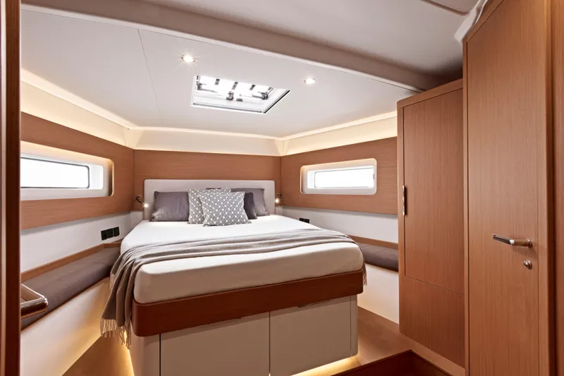 Slide: The Image of Luxurious cabin interior of 2026 Beneteau First 53 yacht with modern design. - 8