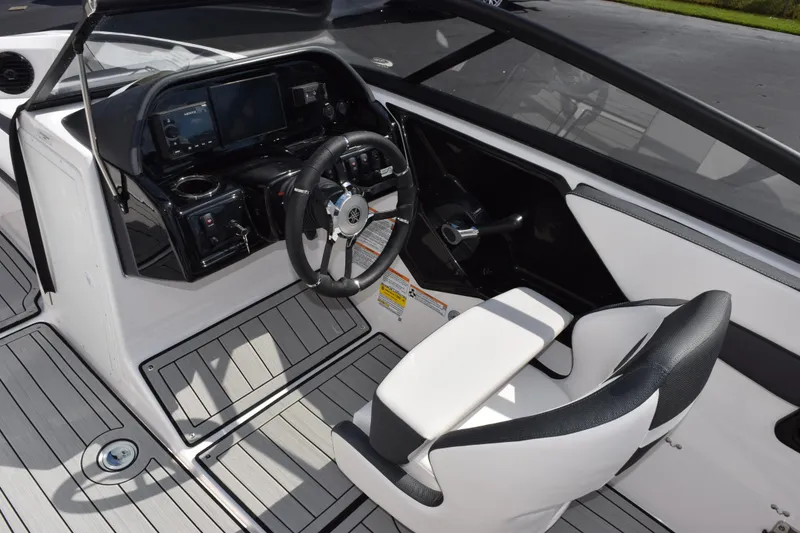 Slide: The Image of 2026 Yamaha Boats 195S cockpit with modern steering and controls. - 8