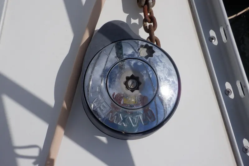 Slide: The Image of Close-up of a Seaward Eagle 32 RK 2002 boat's anchor windlass on deck. - 4