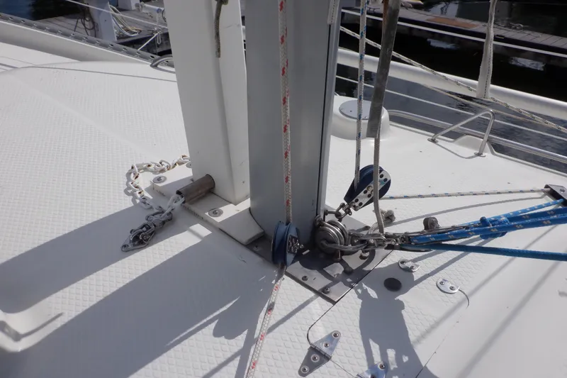 Slide: The Image of Deck of 2002 Seaward Eagle 32 RK sailboat with rigging and chain details. - 8