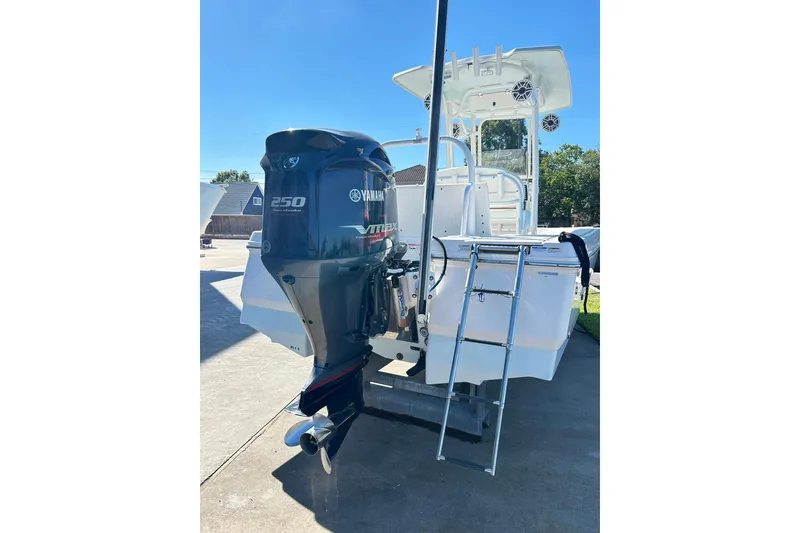 Slide: The Image of 2019 Robalo 226 Cayman boat with Yamaha 250 VMAX engine and ladder. - 22