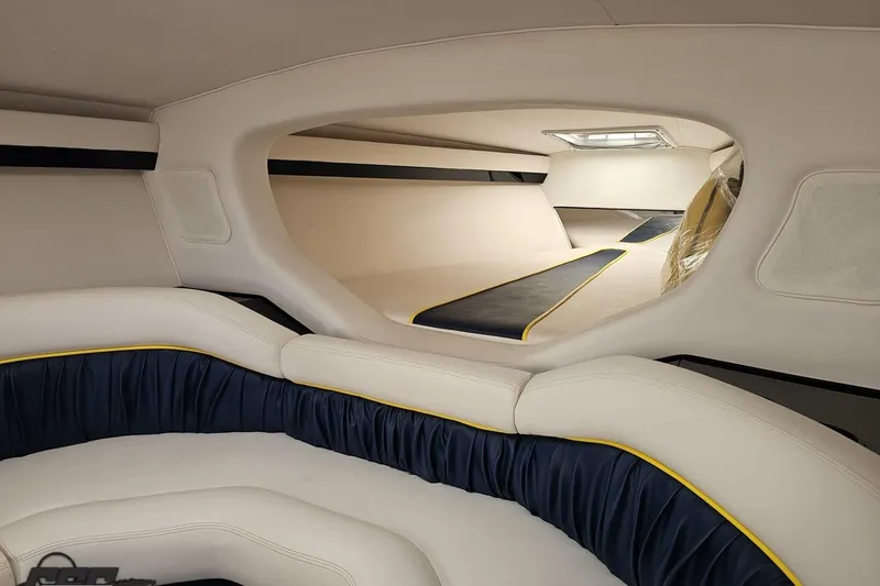 Slide: The Image of Interior of 2003 Donzi 38 ZX boat, featuring sleek, modern design and comfortable seating. - 79