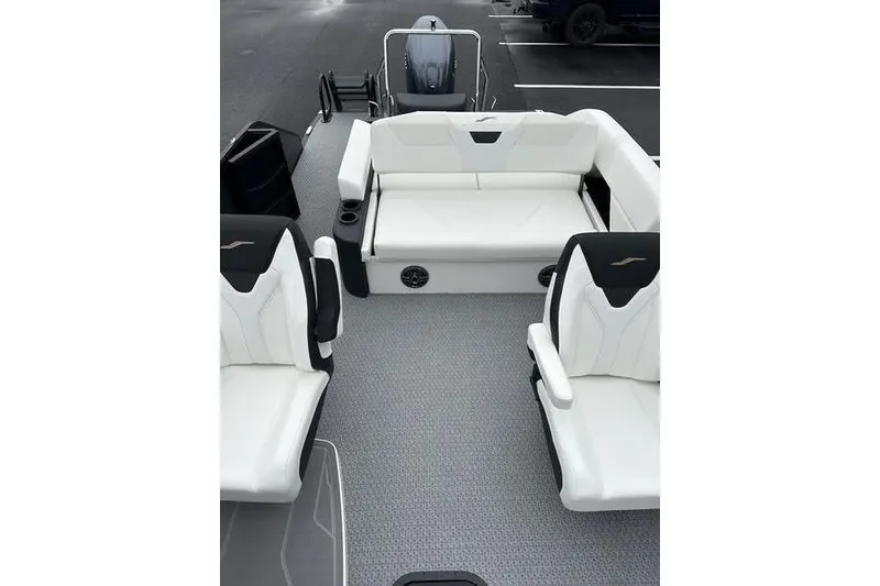 Slide: The Image of 2026 Evotti 523CS boat interior with white seating and modern design. - 13