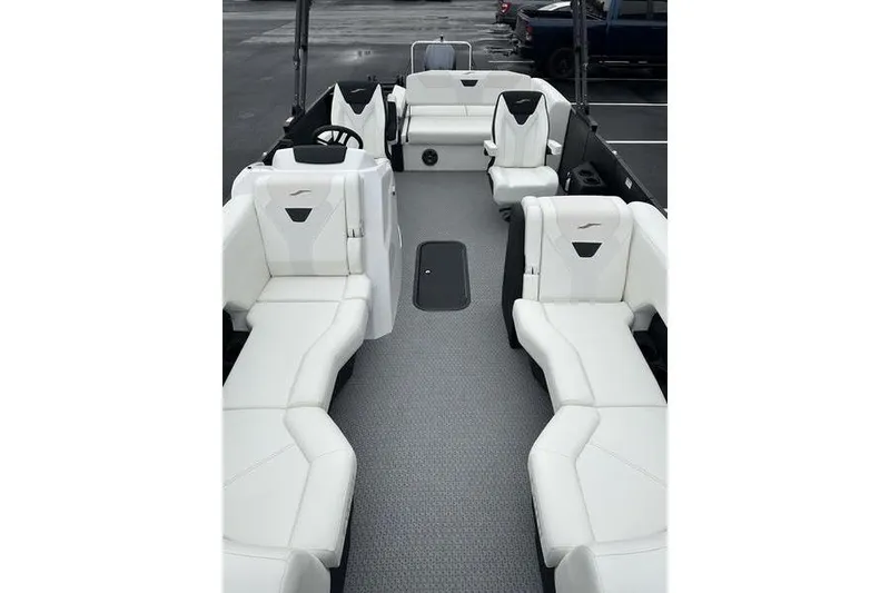 Slide: The Image of 2026 Evotti 523CS boat interior with white seating and modern design. - 6