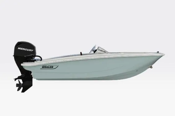 The Image of 2026 Boston Whaler 130 Super Sport boat with Mercury engine, side view. - 1
