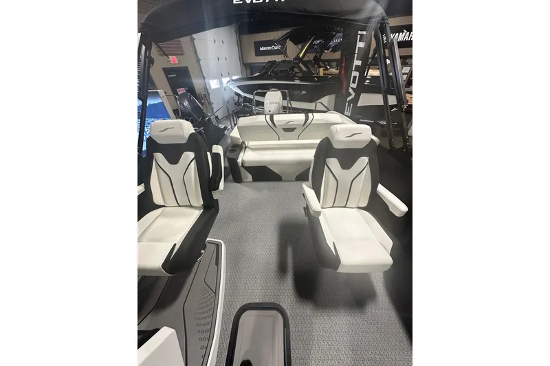 Slide: The Image of Interior of 2026 Evotti 723CS boat with modern seating and sleek design. - 18