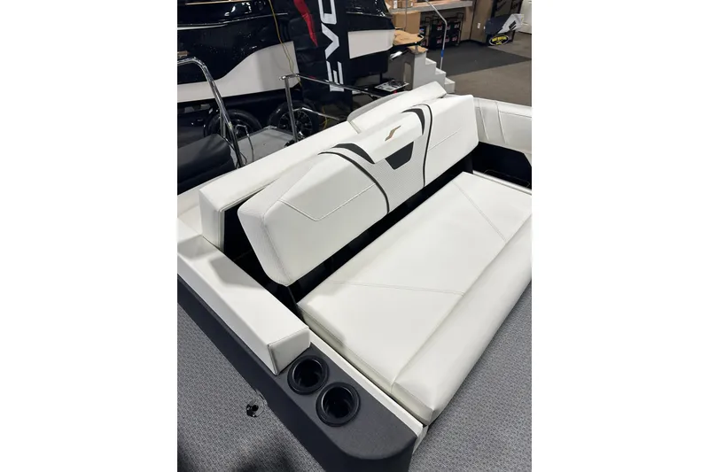 Slide: The Image of Luxury seating in 2026 Evotti 723CS boat, featuring sleek white upholstery and modern design. - 29