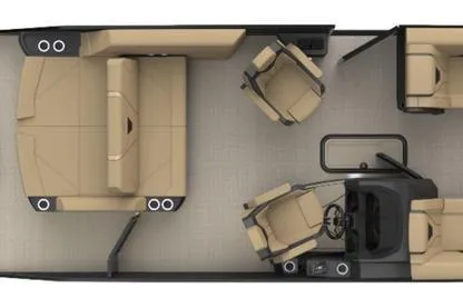 Slide: The Image of 2026 Evotti 723CS pontoon boat displayed indoors at a showroom. - 4