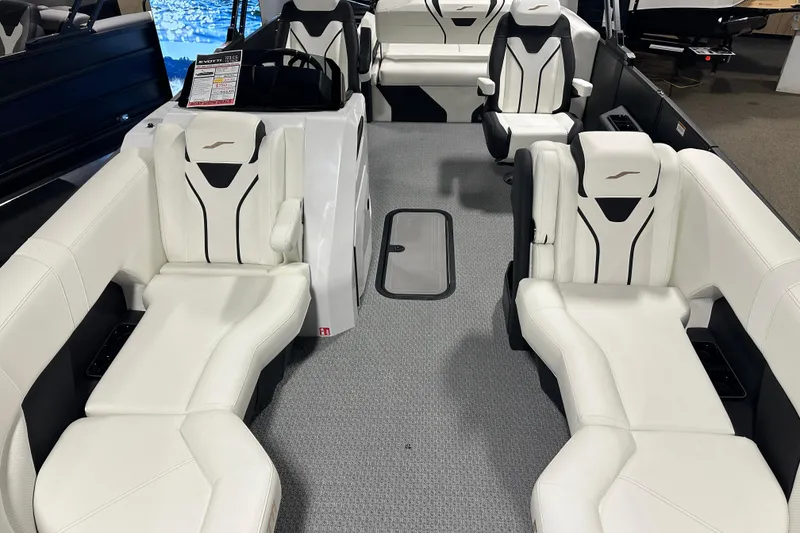 Slide: The Image of Luxurious interior of 2026 Evotti 723CS boat with white leather seating. - 5