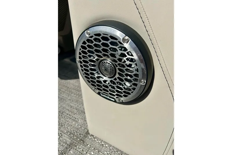 Slide: The Image of Speaker detail on 2024 Barletta ARIA 22QC boat, featuring Rockford Fosgate audio system. - 55