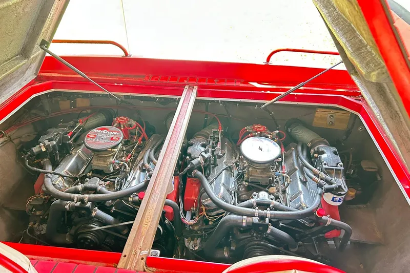 Slide: The Image of 1987 Chris-Craft 312 Stinger engine compartment with dual MerCruiser engines. - 4
