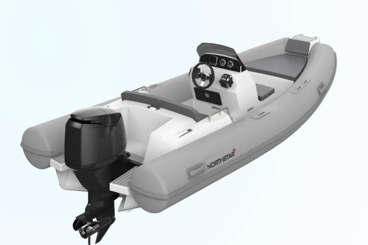 Slide: The Image of 2026 Northstar Axis 5.3 boat with Yamaha 115HP engine, sleek design. - 12