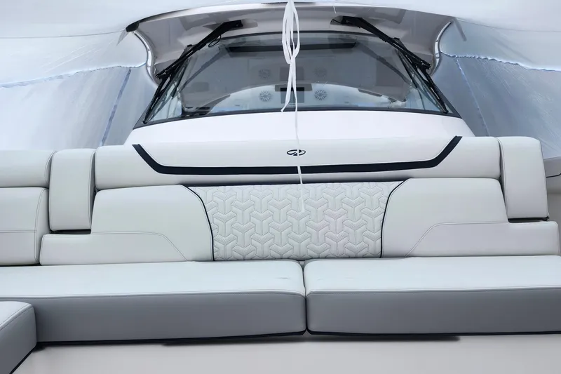 Slide: The Image of Luxurious seating on 2026 Regal 38 SAV boat, featuring modern design and comfort. - 18