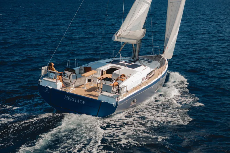 Slide: The Image of 2026 Beneteau Oceanis 47 sailing on open sea, showcasing elegant design and performance. - 3