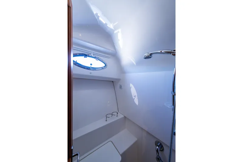 Slide: The Image of 2020 Back Cove 340 yacht bathroom with sleek design and modern fixtures. - 10