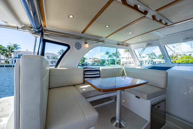 Slide: The Image of Interior of 2020 Back Cove 340 yacht with elegant seating and waterfront view. - 33