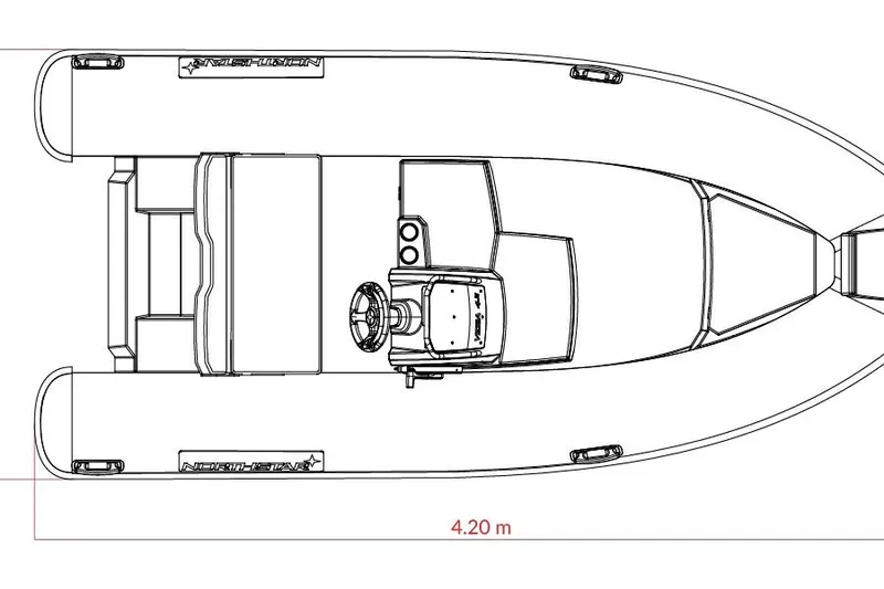 Slide: The Image of Top view schematic of 2026 Northstar Vega 4.2 boat with Yamaha 50HP engine. - 4