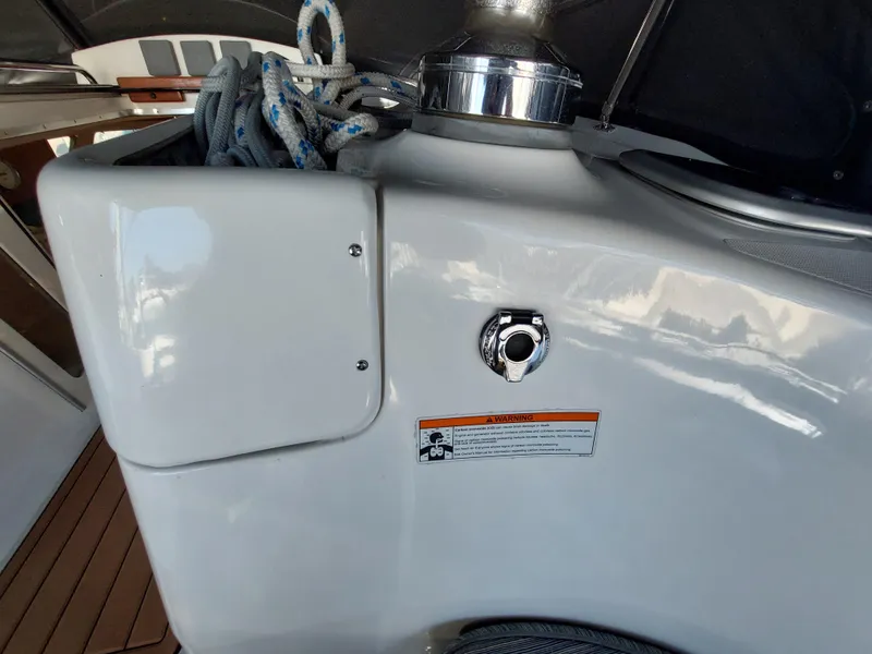 Slide: The Image of Close-up of 2009 Hunter 49 yacht deck with ropes and winch. - 43