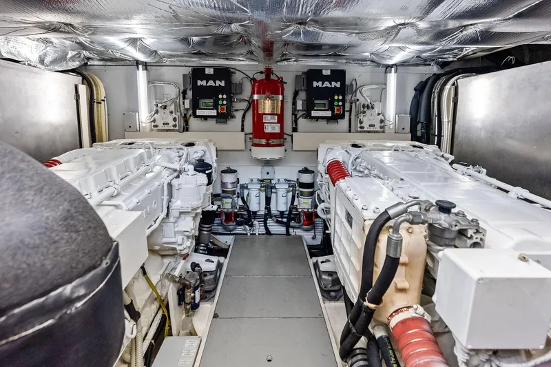 Slide: The Image of Engine room of 2018 Ferretti Yachts 550 with MAN engines and fire suppression system. - 96