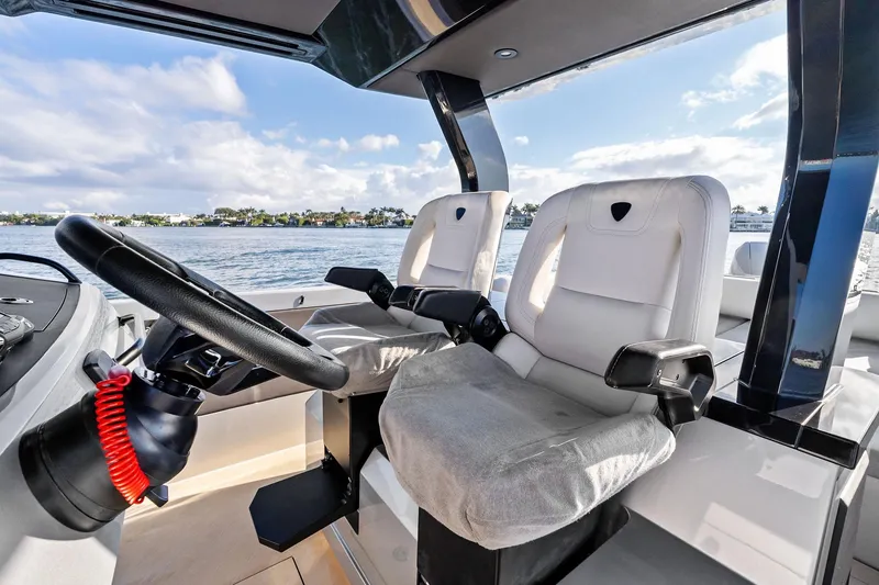 Slide: The Image of Interior of 2025 Wajer 38s boat with modern steering and seating. - 23