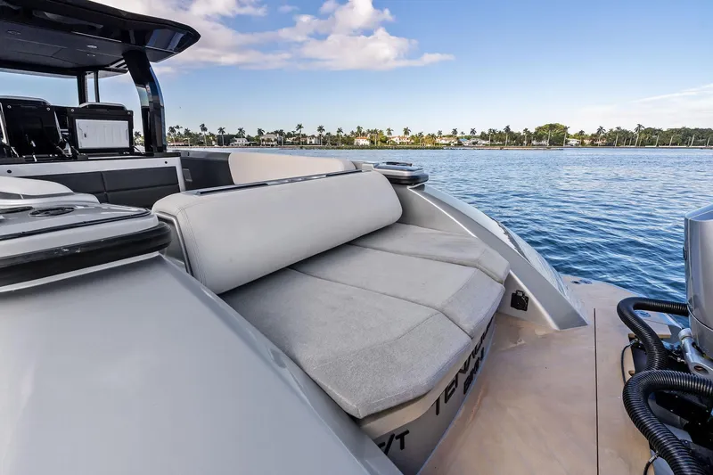 Slide: The Image of 2025 Wajer 38s luxury yacht with sleek seating, cruising on calm waters. - 32