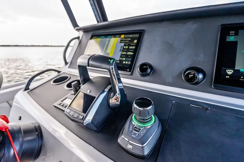 Slide: The Image of Control panel of 2025 Wajer 38s yacht with advanced navigation displays. - 35