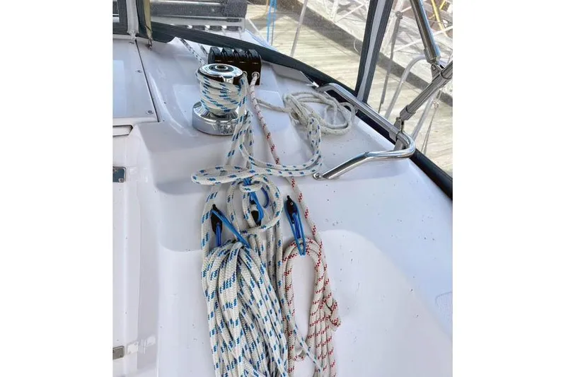 Slide: The Image of Sailboat deck with ropes and winch on a 2017 Catalina model. - 13
