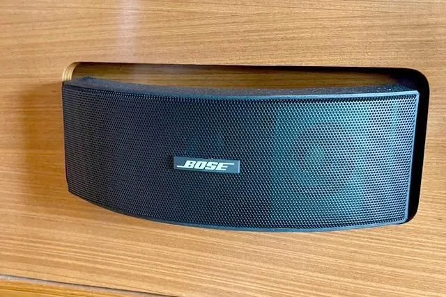 Slide: The Image of Bose speaker mounted on wooden panel in 2017 Catalina model. - 28