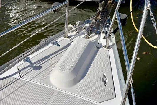 Slide: The Image of 2017 Catalina boat deck with stainless steel railings and textured surface. - 5