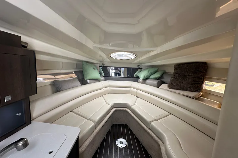 Slide: The Image of Throttle control and certification labels on 2016 Monterey 295 Sport Yacht dashboard. - 50