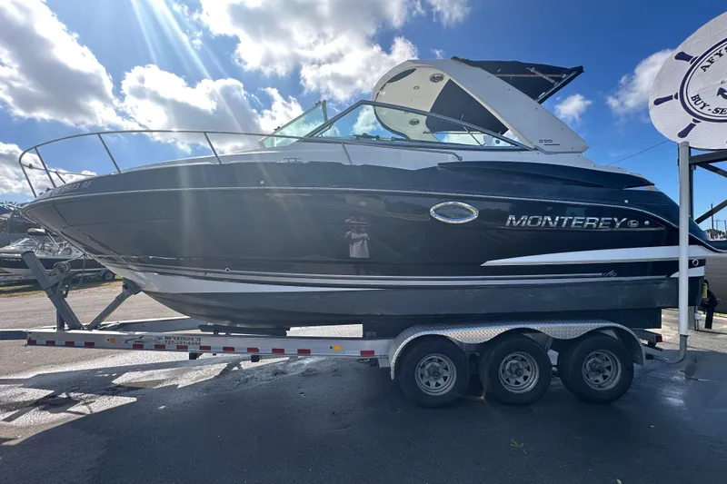 Slide: The Image of 2016 Monterey 295 Sport Yacht on trailer under a sunny sky. - 7