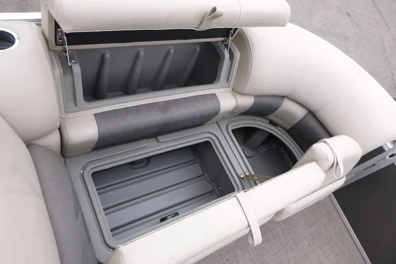 Slide: The Image of 2023 Sun Tracker Party Barge 20 DLX storage compartments with open seating. - 18