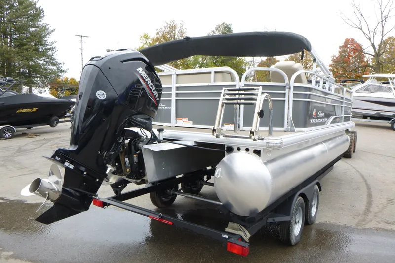 Slide: The Image of 2023 Sun Tracker Party Barge 20 DLX pontoon boat with Mercury outboard motor. - 4