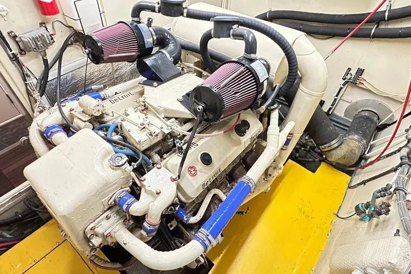 Slide: The Image of Engine room of a 1979 Hatteras 53 Motor Yacht with Detroit Diesel engine. - 99