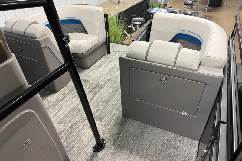 Slide: The Image of Interior of 2026 Qwest M-Class 22 Pro Sport boat with modern seating and sleek design. - 21