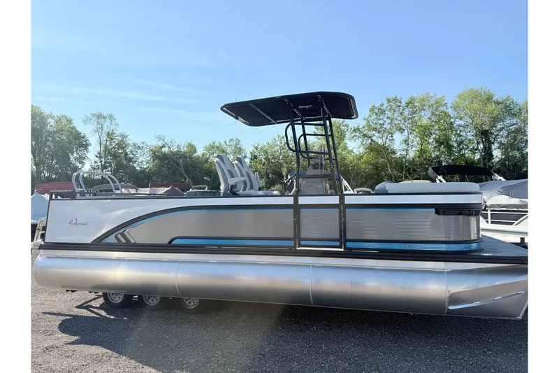 The Image of 2026 Qwest M-Class 22 Pro Sport pontoon boat with sleek design and canopy. - 0