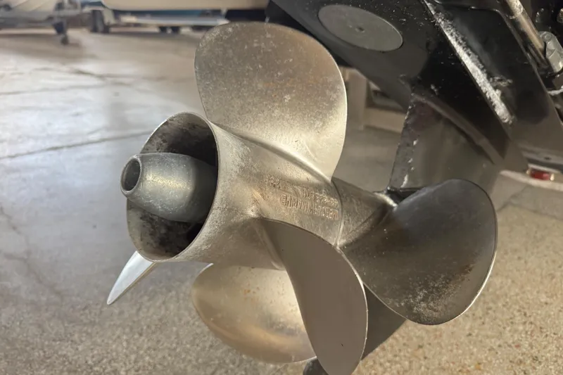 Slide: The Image of 2017 Formula 240 Bowrider boat hull on trailer, close-up view. - 8