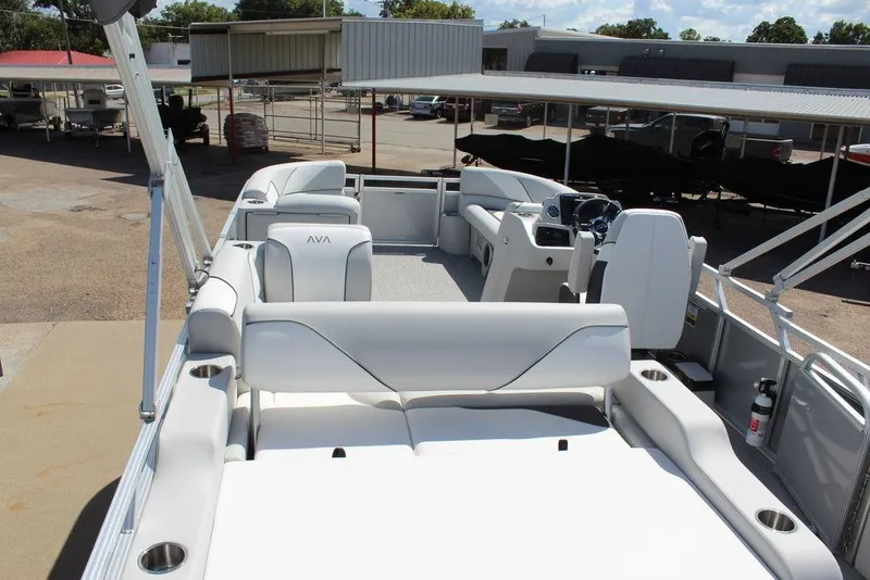 Slide: The Image of 2025 Avalon Venture 85 Versatile Rear Bench 23 FT pontoon boat with spacious seating. - 14